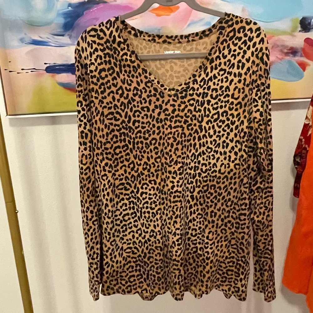 Lands' End‎ Leopard Print Long Sleeve Top - Picture 5 of 7